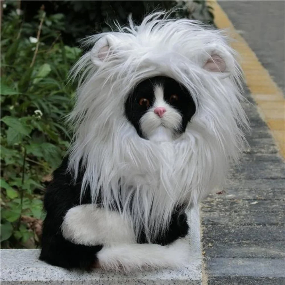 Lion Mane Wig for Cats | Funny Pet Clothing Accessories | Size M White